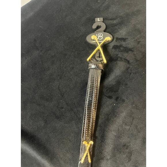 Women's Genuine Black Italian Leather Belt Medium with Gold Golf Clubs NWT - Picture 3 of 4